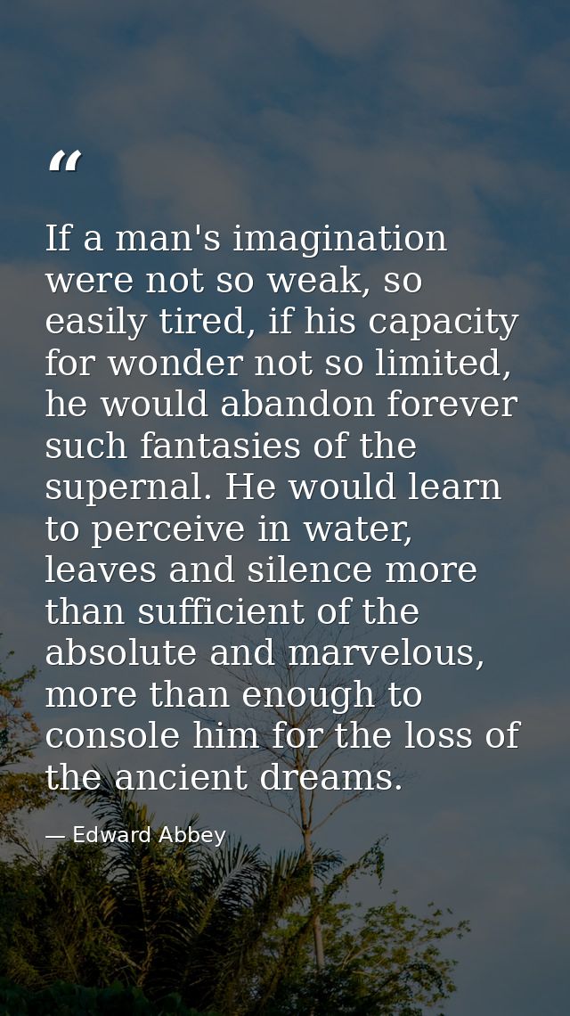 If a man's imagination were not so weak, so easily tired, if his capacity for wonder not so limited, he would abandon fo — Edward Abbey
