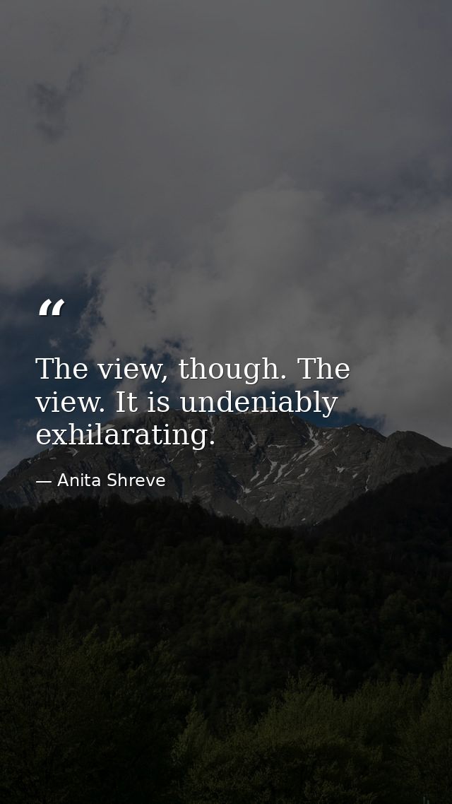 The view, though. The view. It is undeniably exhilarating. — Anita Shreve