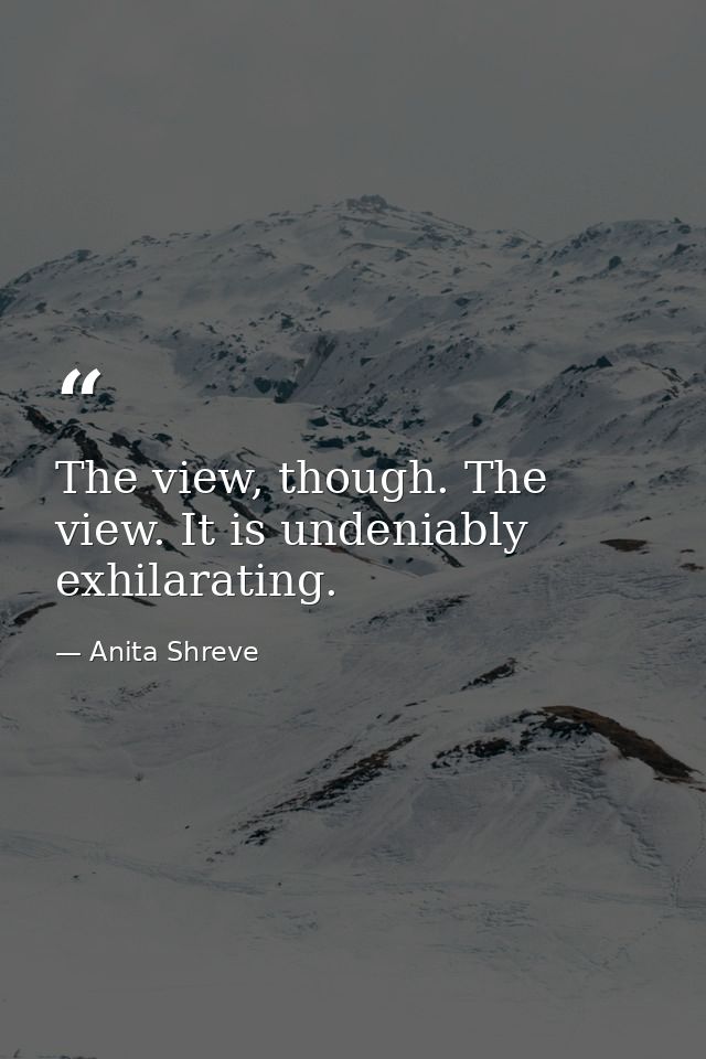 The view, though. The view. It is undeniably exhilarating. — Anita Shreve