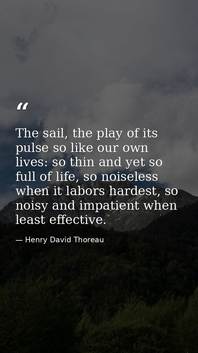 The sail, the play of its pulse so like our own lives: so thin and yet so full of life, so noiseless when it labors hard — Henry David Thoreau