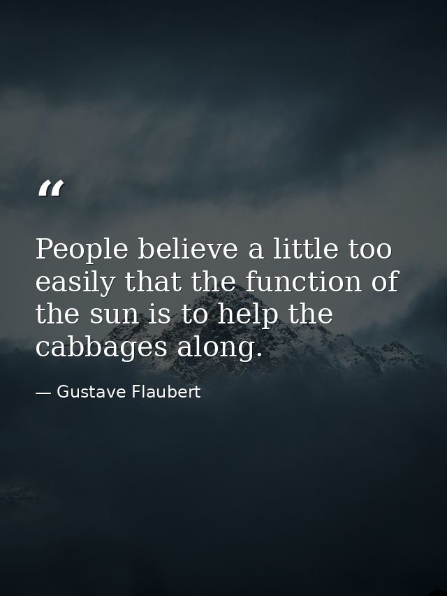 People believe a little too easily that the function of the sun is to help the cabbages along. — Gustave Flaubert