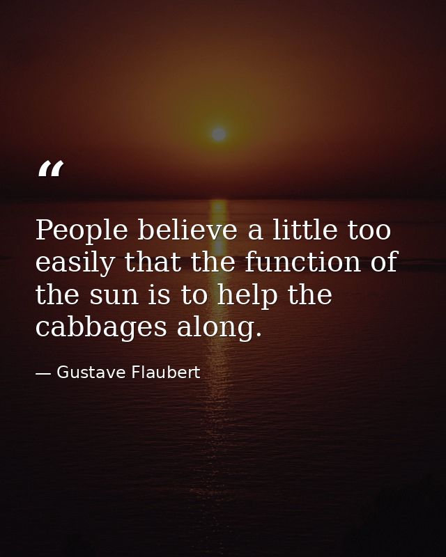 People believe a little too easily that the function of the sun is to help the cabbages along. — Gustave Flaubert