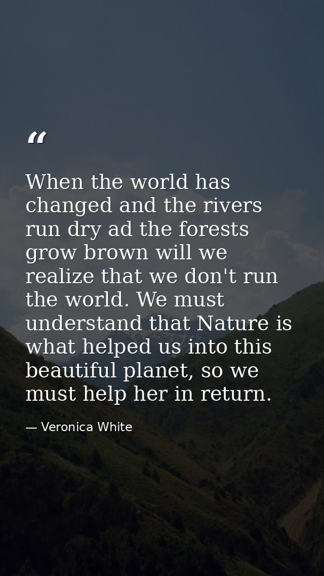 When the world has changed and the rivers run dry ad the forests grow brown will we realize that we don't run the world. — Veronica White