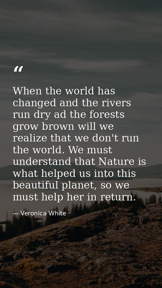 When the world has changed and the rivers run dry ad the forests grow brown will we realize that we don't run the world. — Veronica White