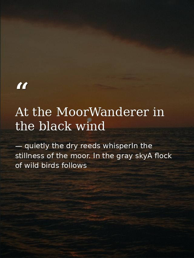 At the MoorWanderer in the black wind — quietly the dry reeds whisperIn the stillness of the moor. In the gray skyA flock of wild birds follows