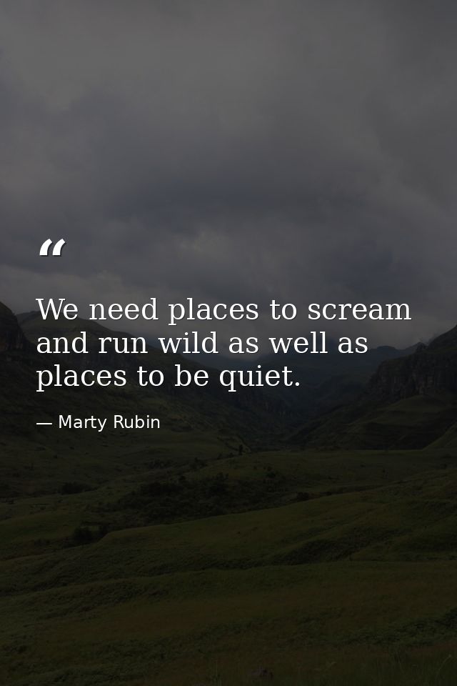 We need places to scream and run wild as well as places to be quiet. — Marty Rubin