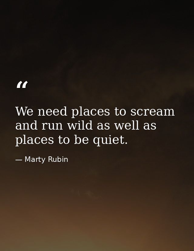 We need places to scream and run wild as well as places to be quiet. — Marty Rubin