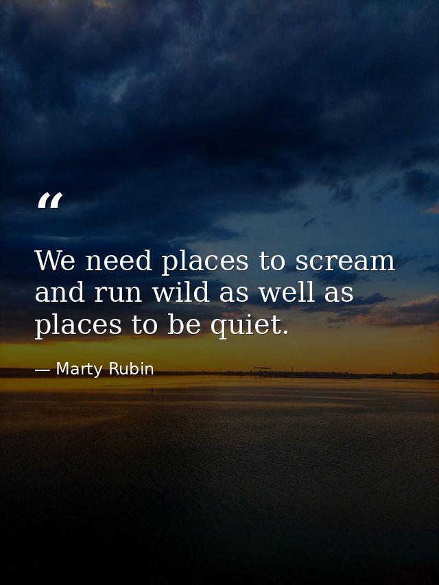 We need places to scream and run wild as well as places to be quiet. — Marty Rubin