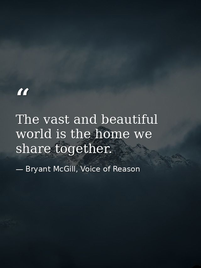 The vast and beautiful world is the home we share together. — Bryant McGill, Voice of Reason