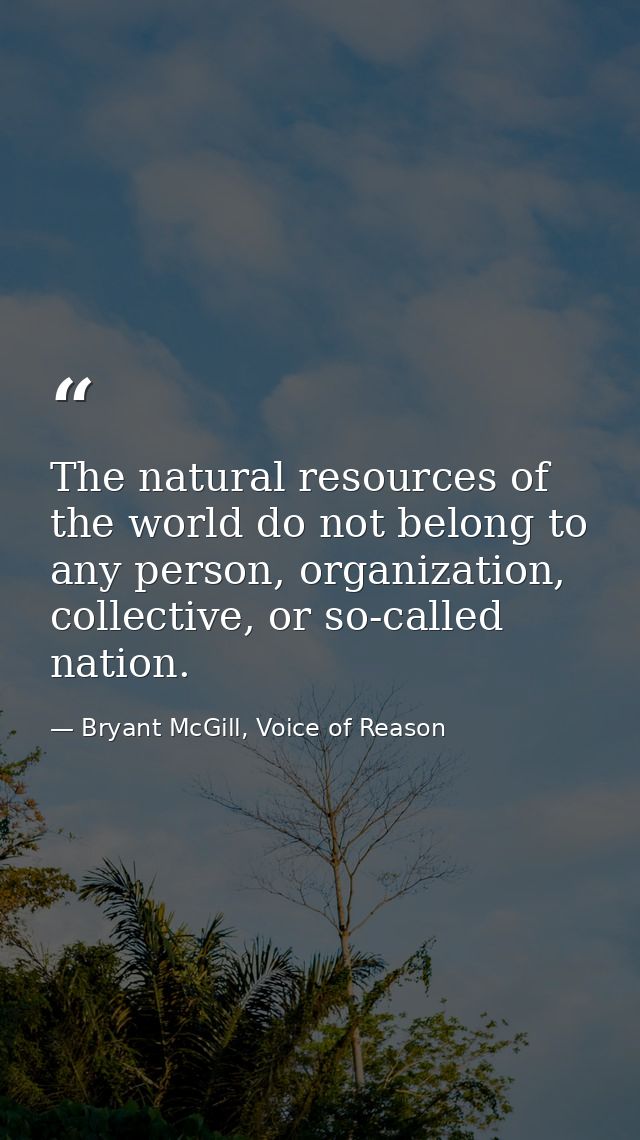 The natural resources of the world do not belong to any person, organization, collective, or so-called nation. — Bryant McGill, Voice of Reason