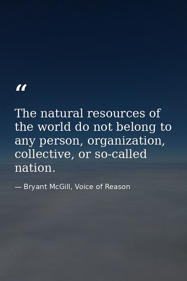 The natural resources of the world do not belong to any person, organization, collective, or so-called nation. — Bryant McGill, Voice of Reason