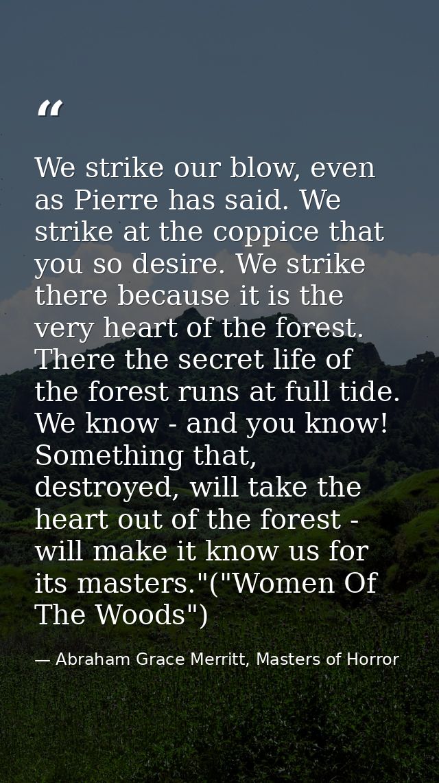 We strike our blow, even as Pierre has said. We strike at the coppice that you so desire. We strike there because it is  — Abraham Grace Merritt, Masters of Horror