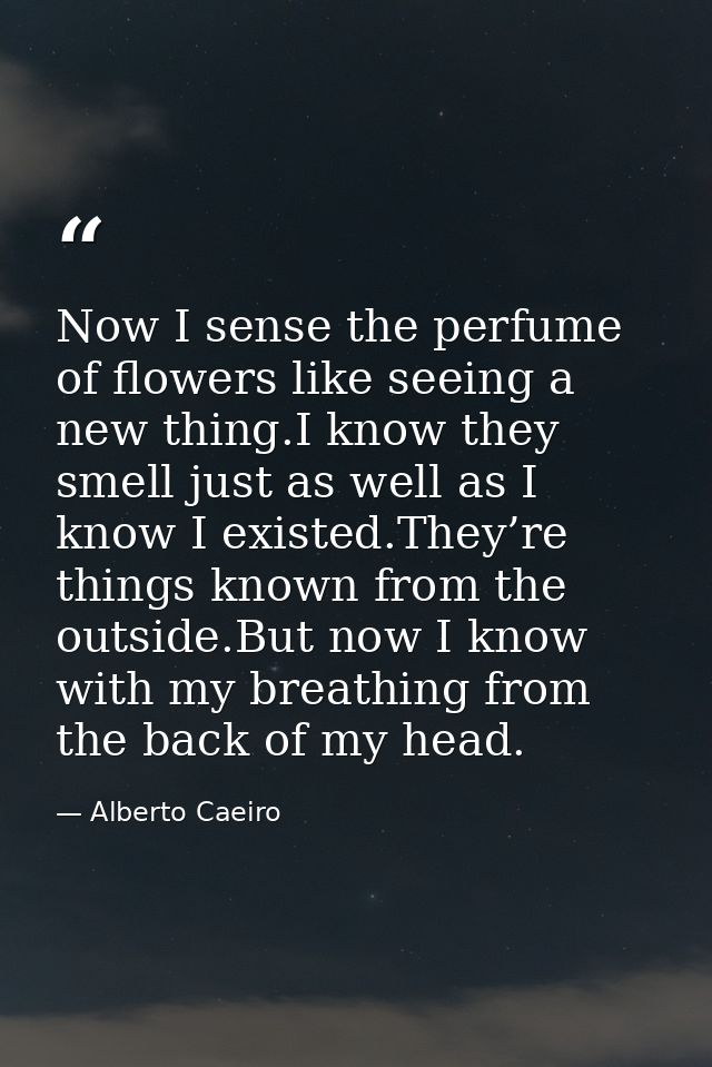 Now I sense the perfume of flowers like seeing a new thing.I know they smell just as well as I know I existed.They’re th — Alberto Caeiro