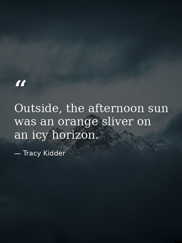 Outside, the afternoon sun was an orange sliver on an icy horizon. — Tracy Kidder