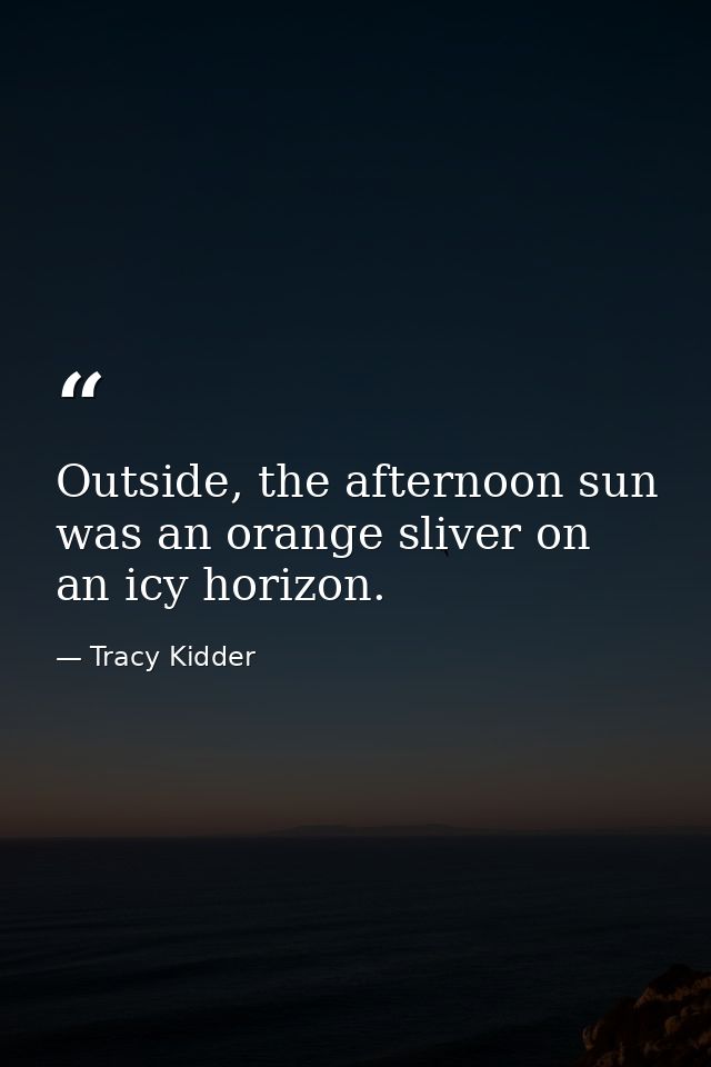 Outside, the afternoon sun was an orange sliver on an icy horizon. — Tracy Kidder