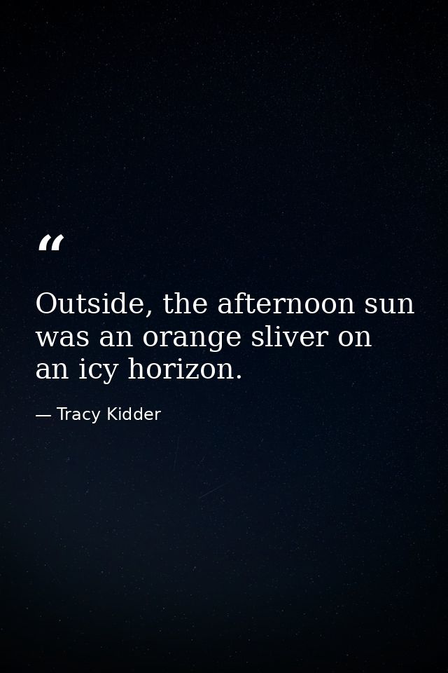 Outside, the afternoon sun was an orange sliver on an icy horizon. — Tracy Kidder