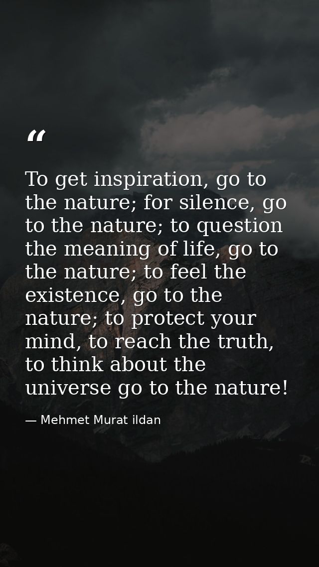 To get inspiration, go to the nature; for silence, go to the nature; to question the meaning of life, go to the nature;  — Mehmet Murat ildan