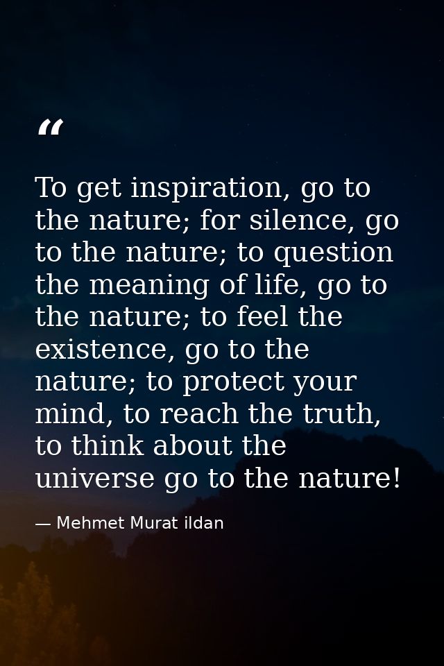 To get inspiration, go to the nature; for silence, go to the nature; to question the meaning of life, go to the nature;  — Mehmet Murat ildan