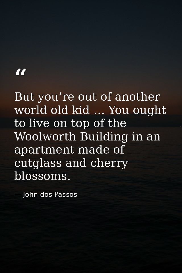 But you’re out of another world old kid … You ought to live on top of the Woolworth Building in an apartment made of cut — John dos Passos