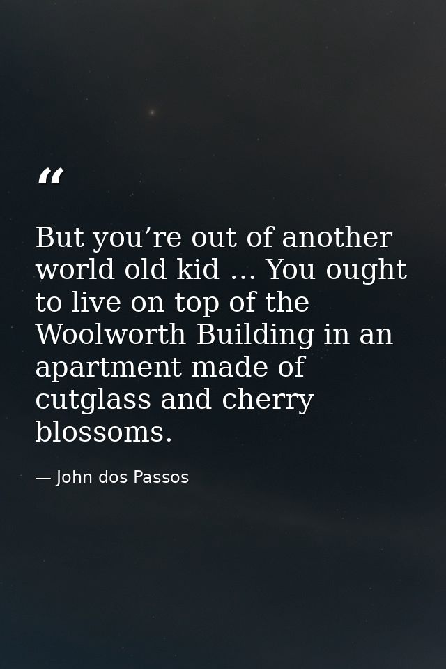 But you’re out of another world old kid … You ought to live on top of the Woolworth Building in an apartment made of cut — John dos Passos