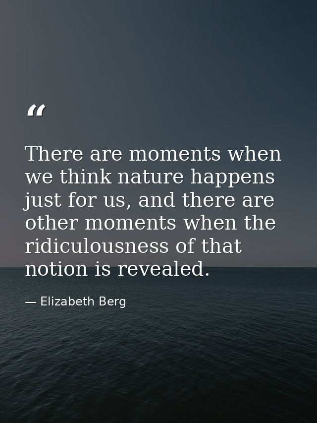 There are moments when we think nature happens just for us, and there are other moments when the ridiculousness of that  — Elizabeth Berg