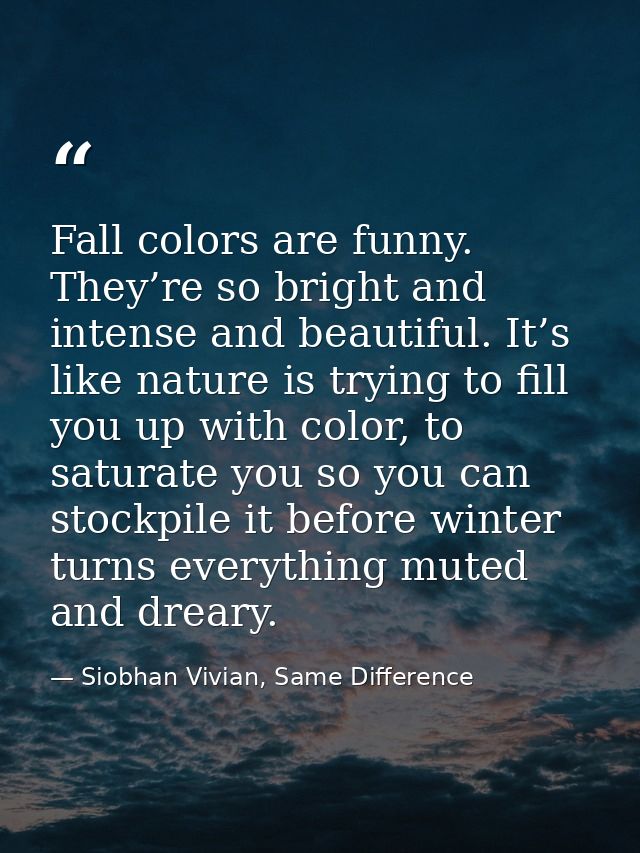 Fall colors are funny. They’re so bright and intense and beautiful. It’s like nature is trying to fill you up with color — Siobhan Vivian, Same Difference