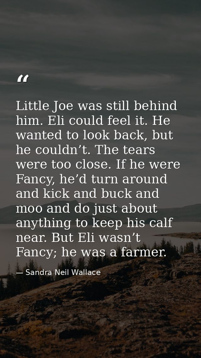 Little Joe was still behind him. Eli could feel it. He wanted to look back, but he couldn’t. The tears were too close. I — Sandra Neil Wallace