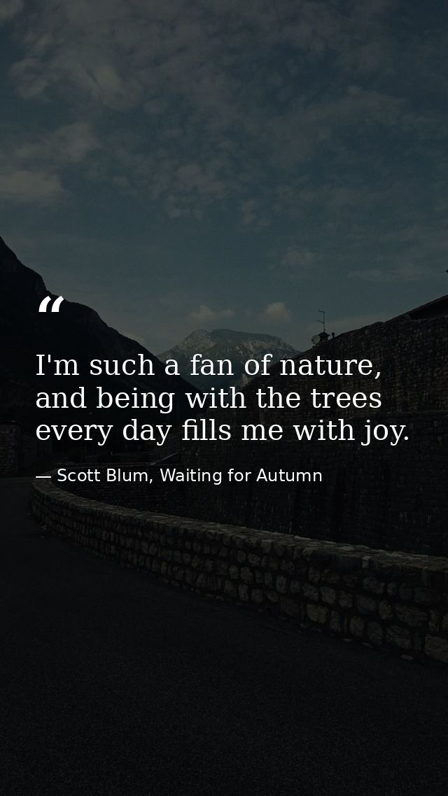 I'm such a fan of nature, and being with the trees every day fills me with joy. — Scott Blum, Waiting for Autumn