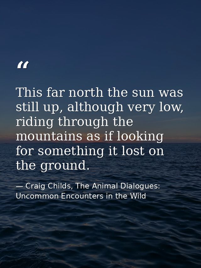 This far north the sun was still up, although very low, riding through the mountains as if looking for something it lost — Craig Childs, The Animal Dialogues: Uncommon Encounters in the Wild