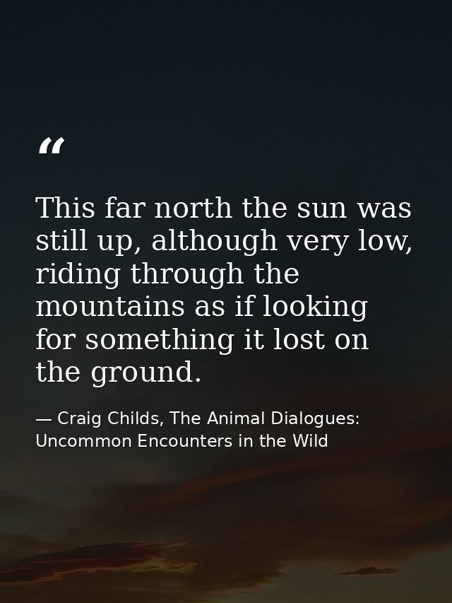 This far north the sun was still up, although very low, riding through the mountains as if looking for something it lost — Craig Childs, The Animal Dialogues: Uncommon Encounters in the Wild