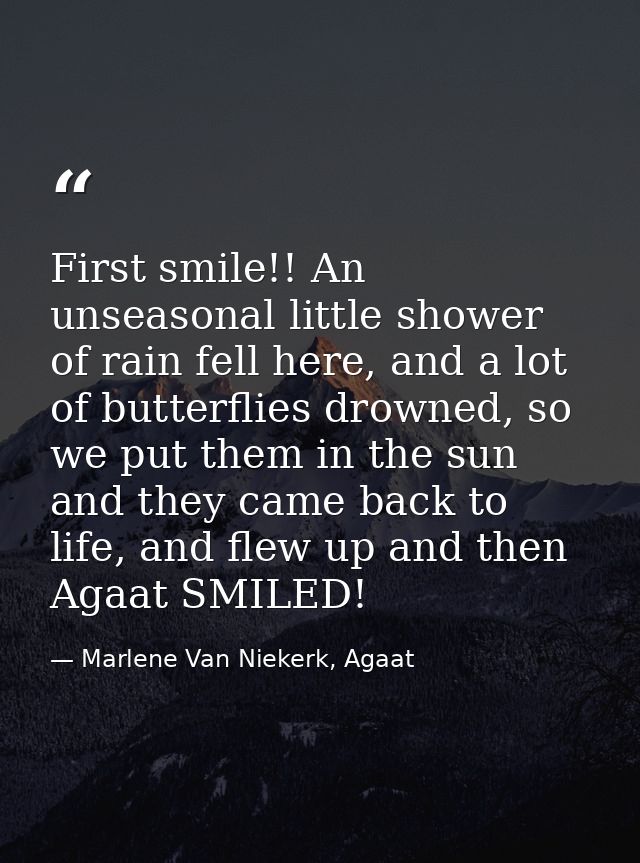 First smile!! An unseasonal little shower of rain fell here, and a lot of butterflies drowned, so we put them in the sun — Marlene Van Niekerk, Agaat