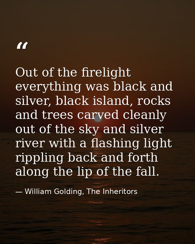 Out of the firelight everything was black and silver, black island, rocks and trees carved cleanly out of the sky and si — William Golding, The Inheritors