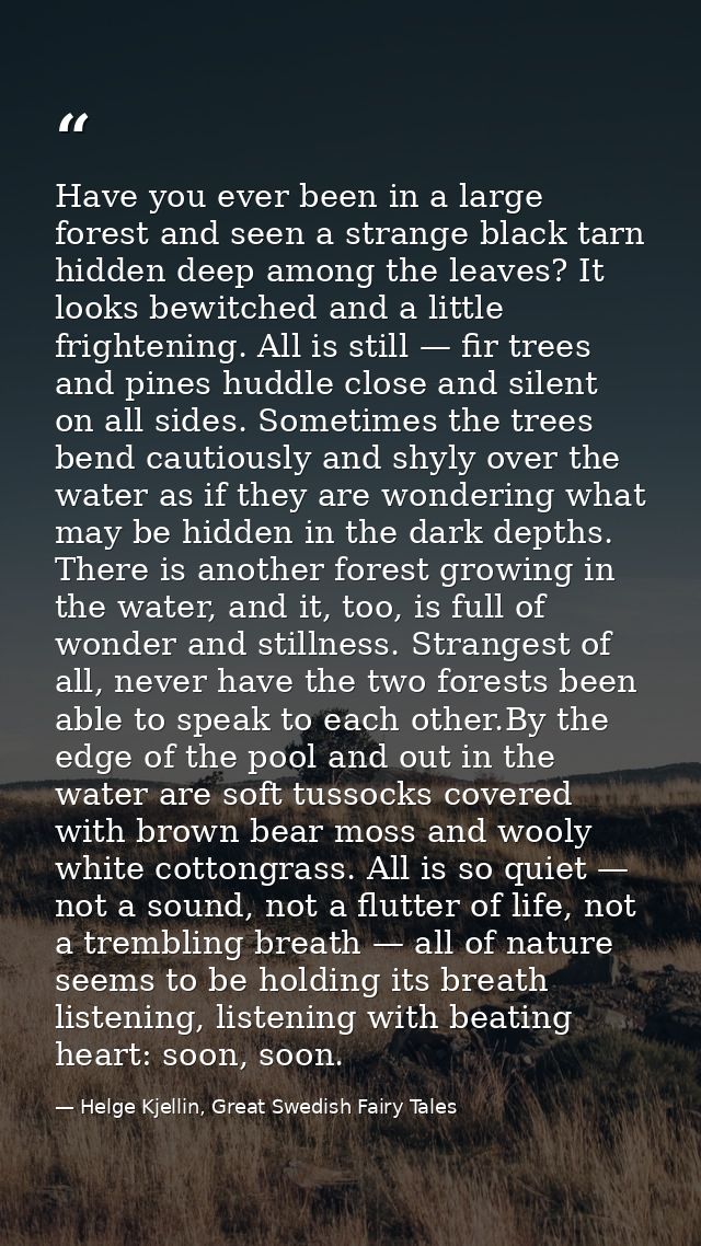 Have you ever been in a large forest and seen a strange black tarn hidden deep among the leaves? It looks bewitched and  — Helge Kjellin, Great Swedish Fairy Tales
