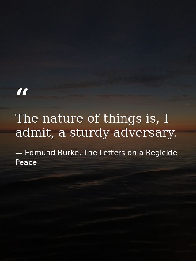 The nature of things is, I admit, a sturdy adversary. — Edmund Burke, The Letters on a Regicide Peace