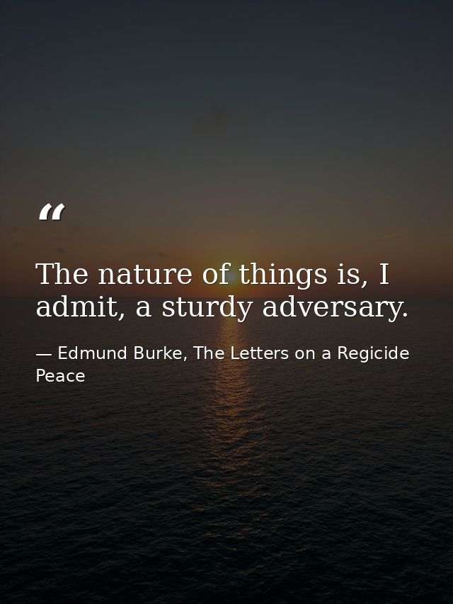 The nature of things is, I admit, a sturdy adversary. — Edmund Burke, The Letters on a Regicide Peace