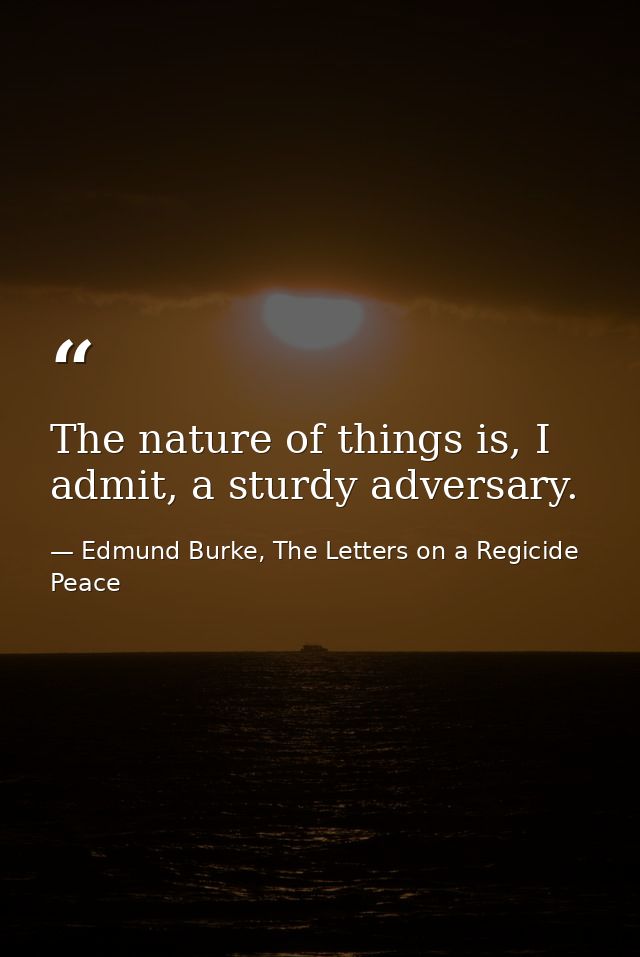 The nature of things is, I admit, a sturdy adversary. — Edmund Burke, The Letters on a Regicide Peace