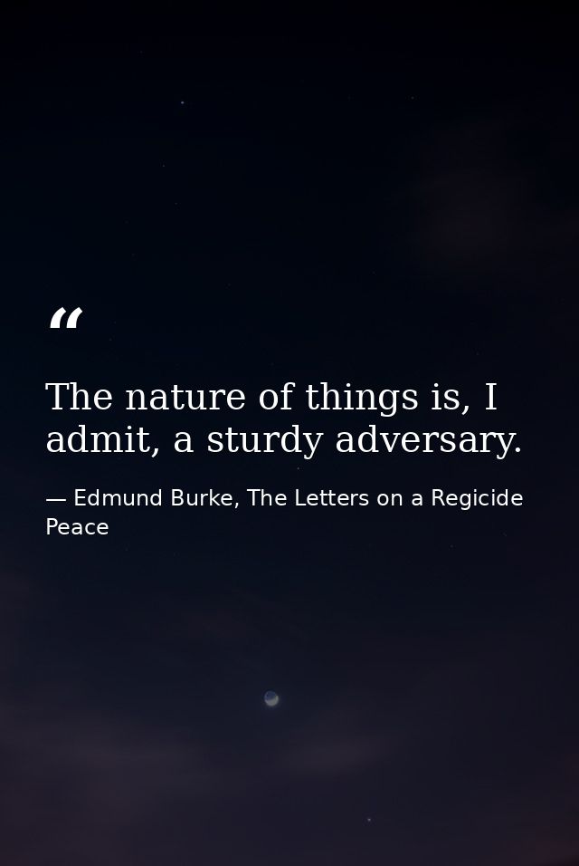 The nature of things is, I admit, a sturdy adversary. — Edmund Burke, The Letters on a Regicide Peace
