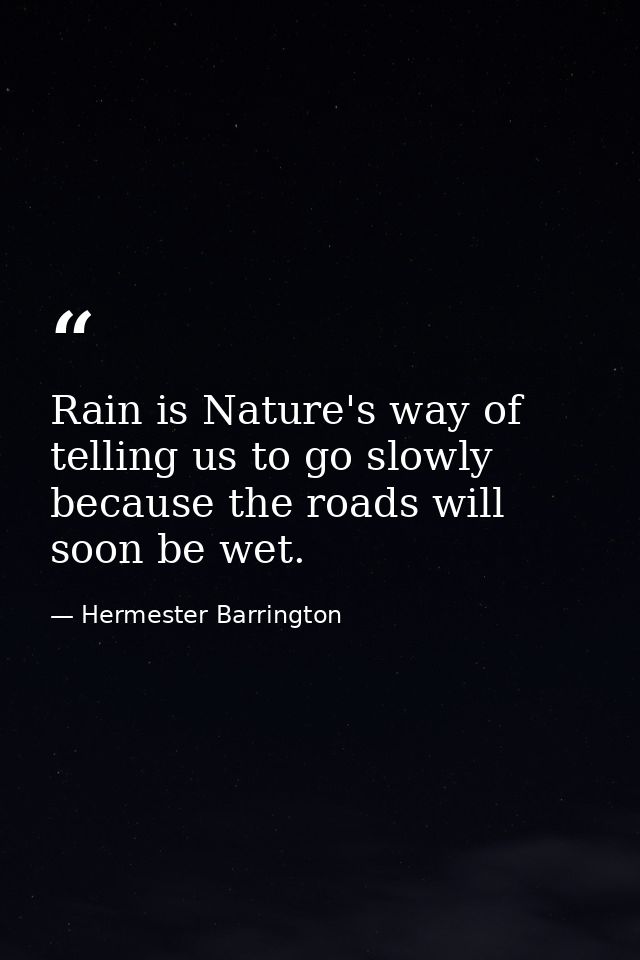 Rain is Nature's way of telling us to go slowly because the roads will soon be wet. — Hermester Barrington
