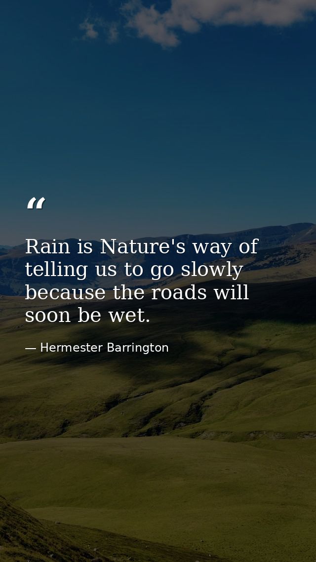 Rain is Nature's way of telling us to go slowly because the roads will soon be wet. — Hermester Barrington