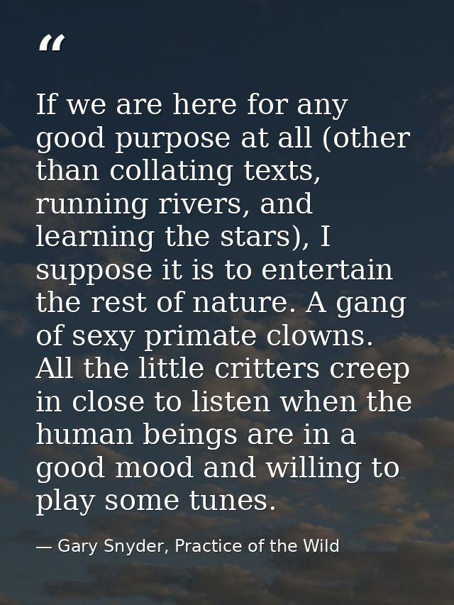 If we are here for any good purpose at all (other than collating texts, running rivers, and learning the stars), I suppo — Gary Snyder, Practice of the Wild