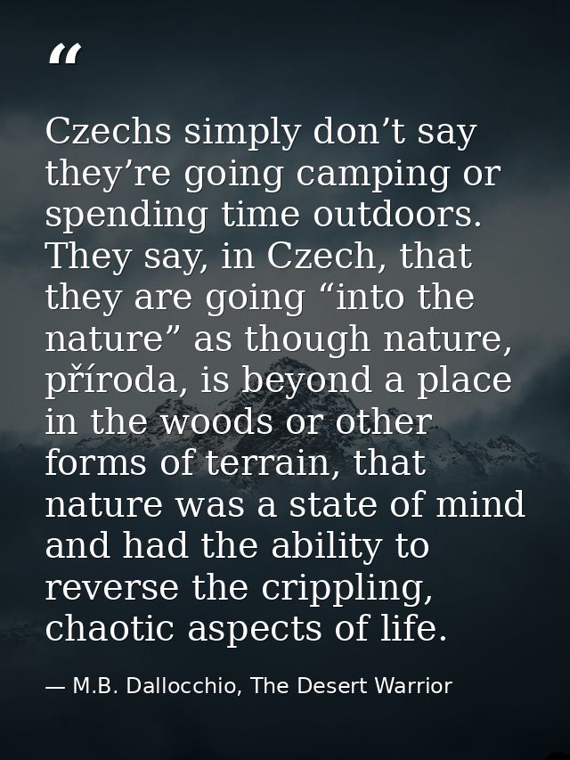 Czechs simply don’t say they’re going camping or spending time outdoors. They say, in Czech, that they are going “into t — M.B. Dallocchio, The Desert Warrior