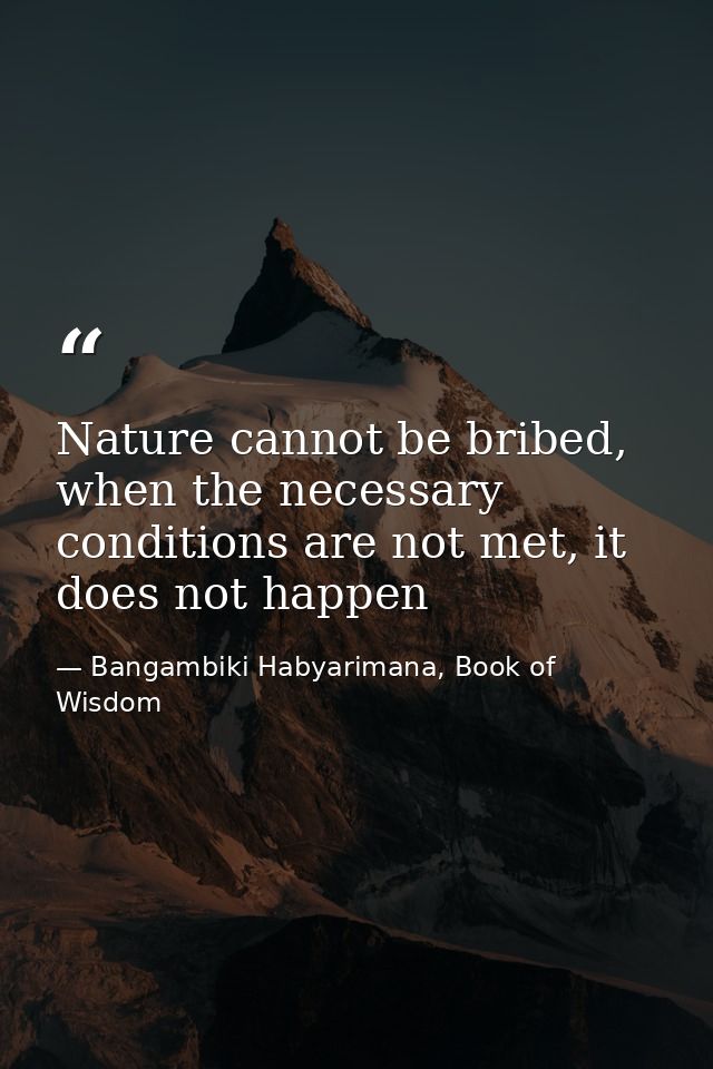 Nature cannot be bribed, when the necessary conditions are not met, it does not happen — Bangambiki Habyarimana, Book of Wisdom
