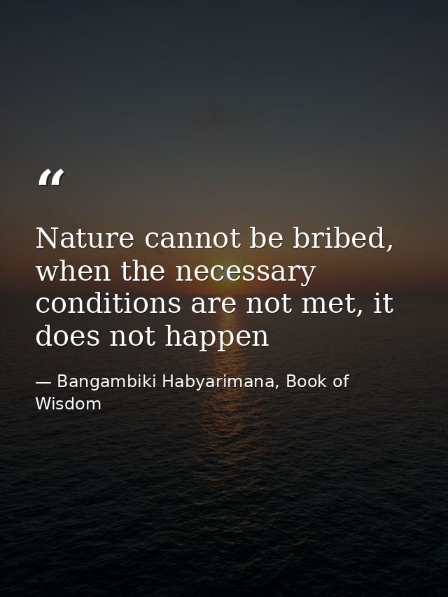 Nature cannot be bribed, when the necessary conditions are not met, it does not happen — Bangambiki Habyarimana, Book of Wisdom