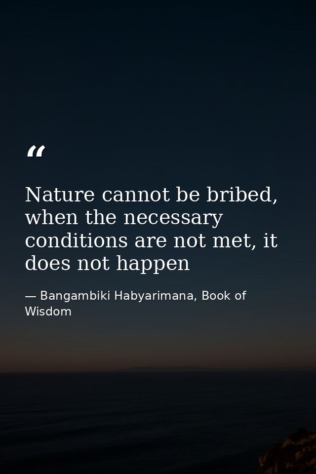 Nature cannot be bribed, when the necessary conditions are not met, it does not happen — Bangambiki Habyarimana, Book of Wisdom