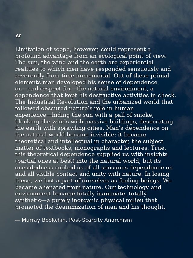 Limitation of scope, however, could represent a profound advantage from an ecological point of view. The sun, the wind a — Murray Bookchin, Post-Scarcity Anarchism