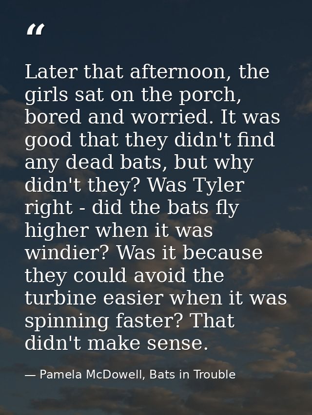 Later that afternoon, the girls sat on the porch, bored and worried. It was good that they didn't find any dead bats, bu — Pamela McDowell, Bats in Trouble