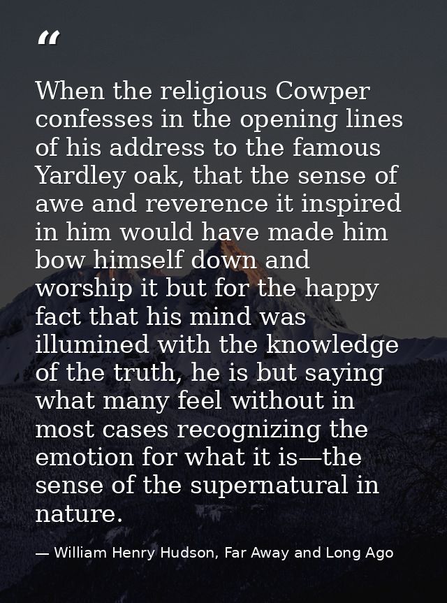 When the religious Cowper confesses in the opening lines of his address to the famous Yardley oak, that the sense of awe — William Henry Hudson, Far Away and Long Ago