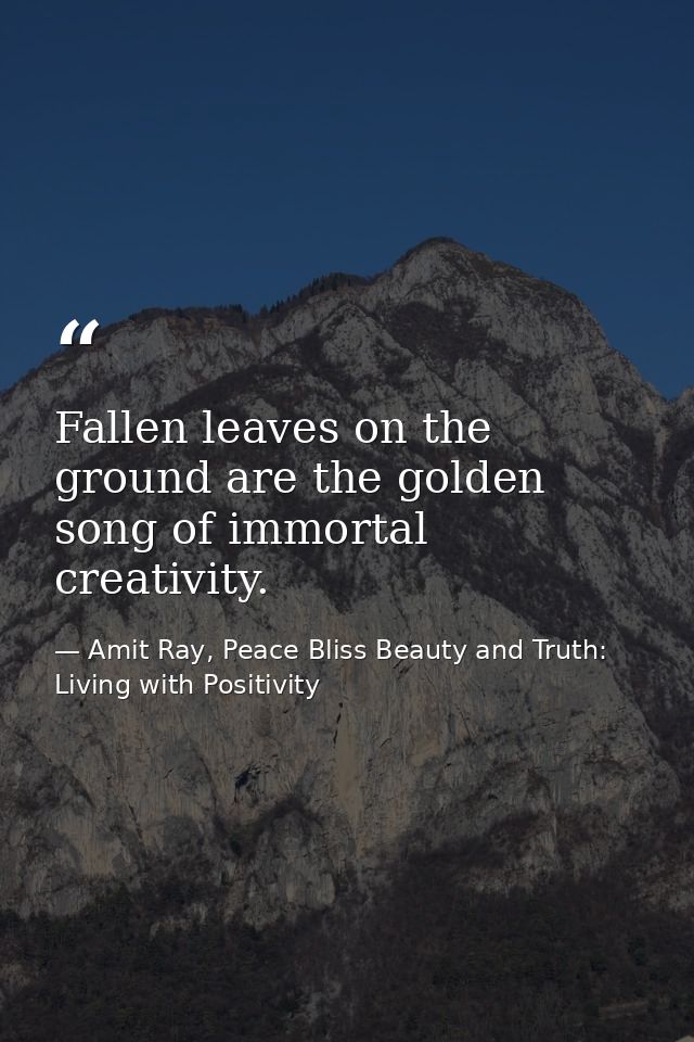 Fallen leaves on the ground are the golden song of immortal creativity. — Amit Ray, Peace Bliss Beauty and Truth: Living with Positivity