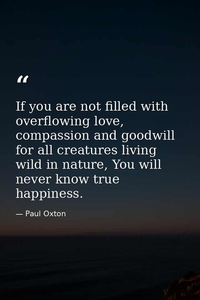 If you are not filled with overflowing love, compassion and goodwill for all creatures living wild in nature, You will n — Paul Oxton