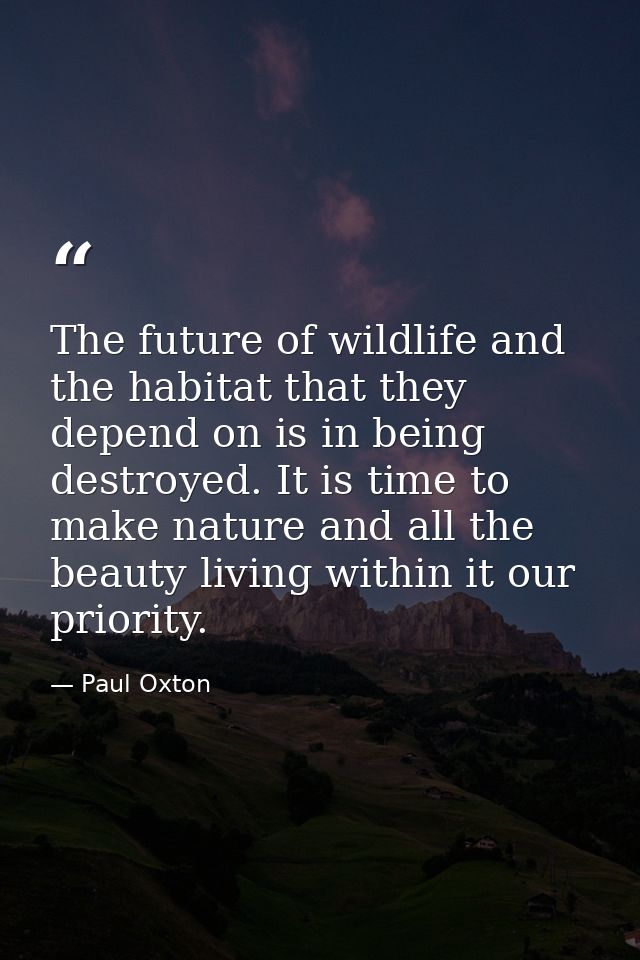 The future of wildlife and the habitat that they depend on is in being destroyed. It is time to make nature and all the  — Paul Oxton